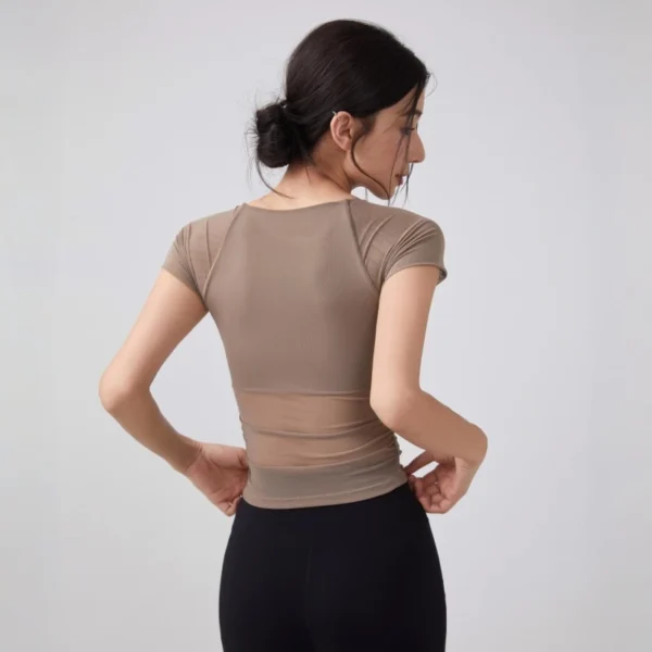 Women Mesh Yoga Top with Built In Bra