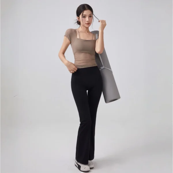 Women Mesh Yoga Top with Built In Bra