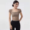 Women Mesh Yoga Top with Built In Bra